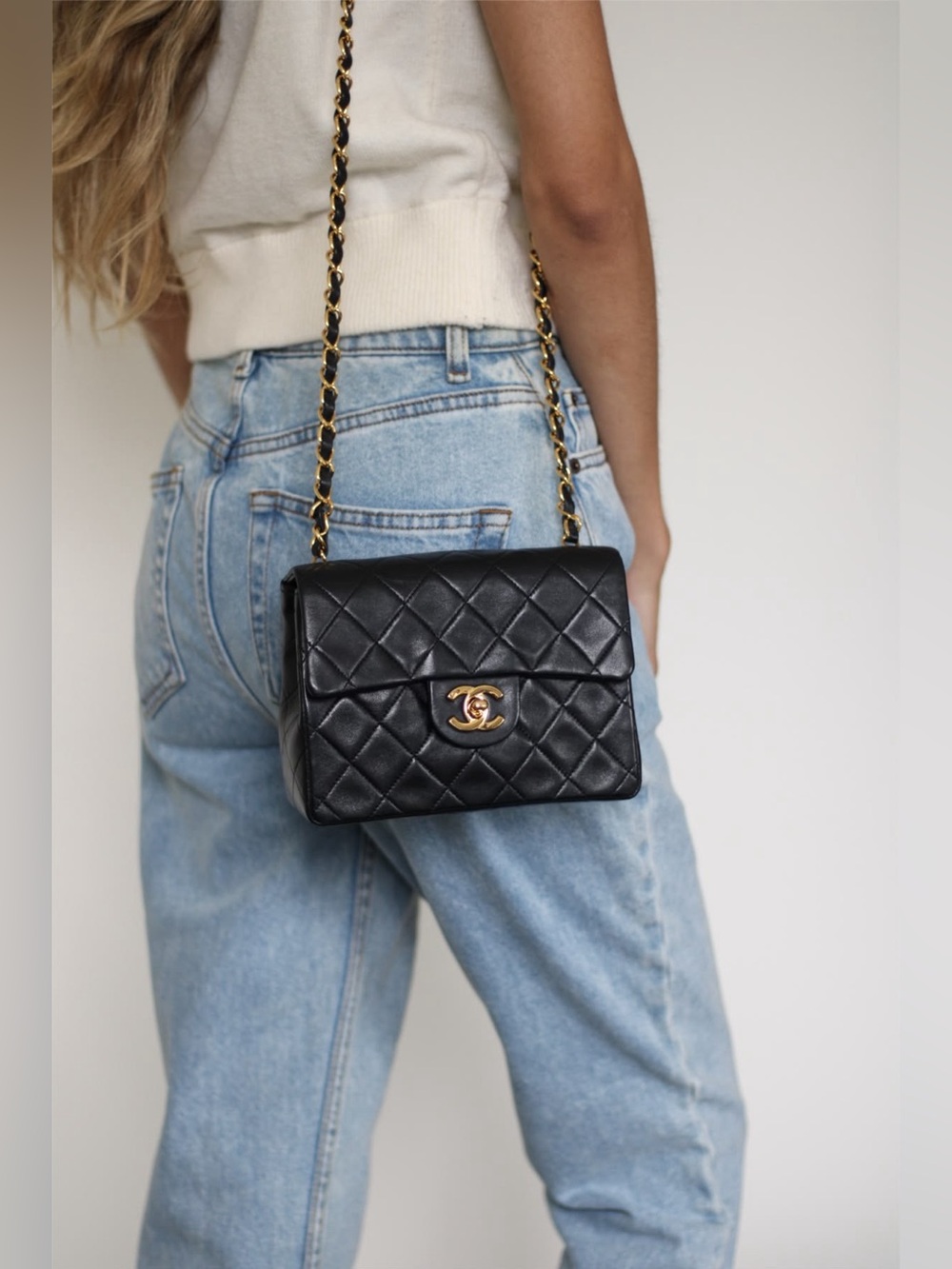 Chanel MINI Black Quilted Shoulder Bag with Gold Chain